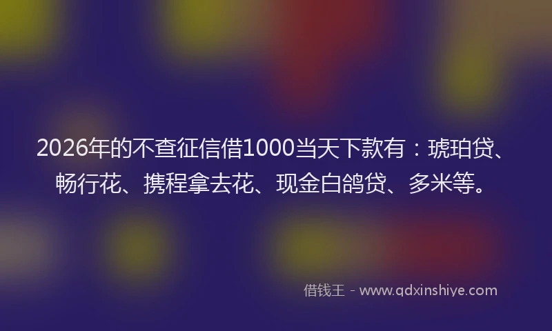 2026年的不查征信借1000当天下款有：琥珀贷、畅行花、携程拿去花、现金白鸽贷、多米等。