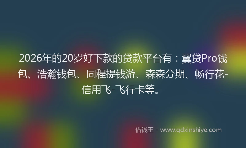 2026年的20岁好下款的贷款平台有：翼贷Pro钱包、浩瀚钱包、同程提钱游、森森分期、畅行花-信用飞-飞行卡等。
