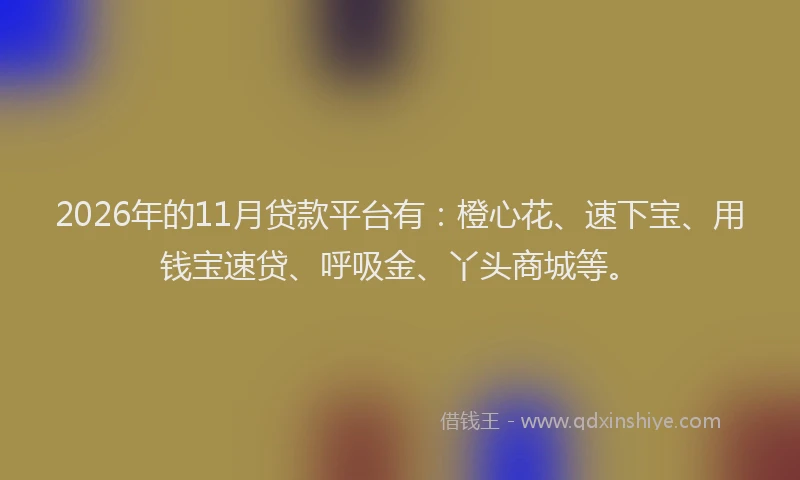 2026年的11月贷款平台有：橙心花、速下宝、用钱宝速贷、呼吸金、丫头商城等。