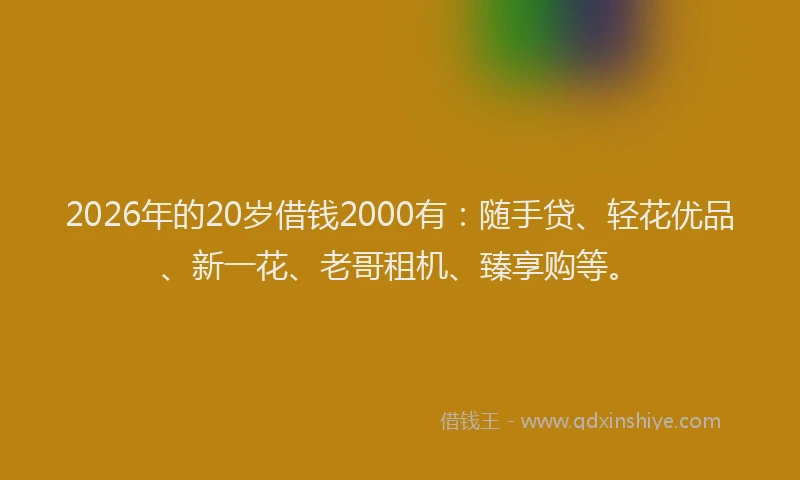 2026年的20岁借钱2000有：随手贷、轻花优品、新一花、老哥租机、臻享购等。