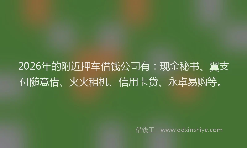2026年的附近押车借钱公司有：现金秘书、翼支付随意借、火火租机、信用卡贷、永卓易购等。