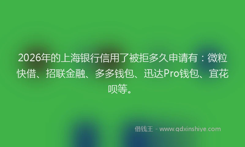 2026年的上海银行信用了被拒多久申请有：微粒快借、招联金融、多多钱包、迅达Pro钱包、宜花呗等。