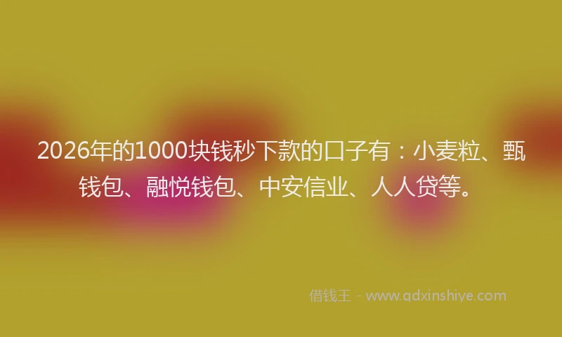 2026年的1000块钱秒下款的口子有：小麦粒、甄钱包、融悦钱包、中安信业、人人贷等。