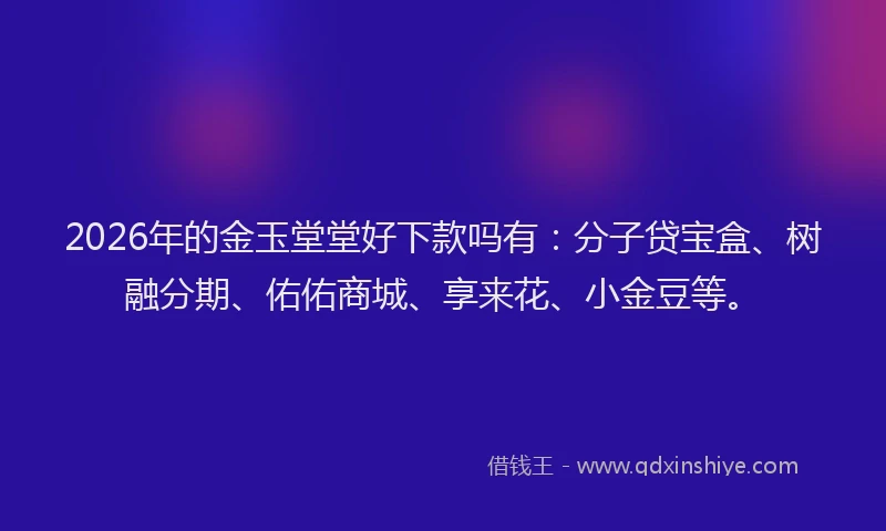 2026年的金玉堂堂好下款吗有：分子贷宝盒、树融分期、佑佑商城、享来花、小金豆等。