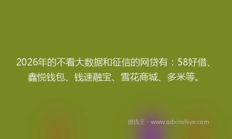 2026年的不看大数据和征信的网贷有：58好借、鑫悦钱包、钱速融宝、雪花商城、多米等。