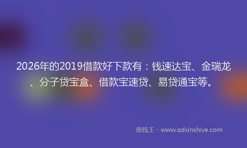 2026年的2019借款好下款有：钱速达宝、金瑞龙、分子贷宝盒、借款宝速贷、易贷通宝等。