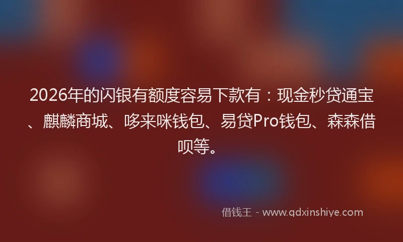 2026年的闪银有额度容易下款有：现金秒贷通宝、麒麟商城、哆来咪钱包、易贷Pro钱包、森森借呗等。