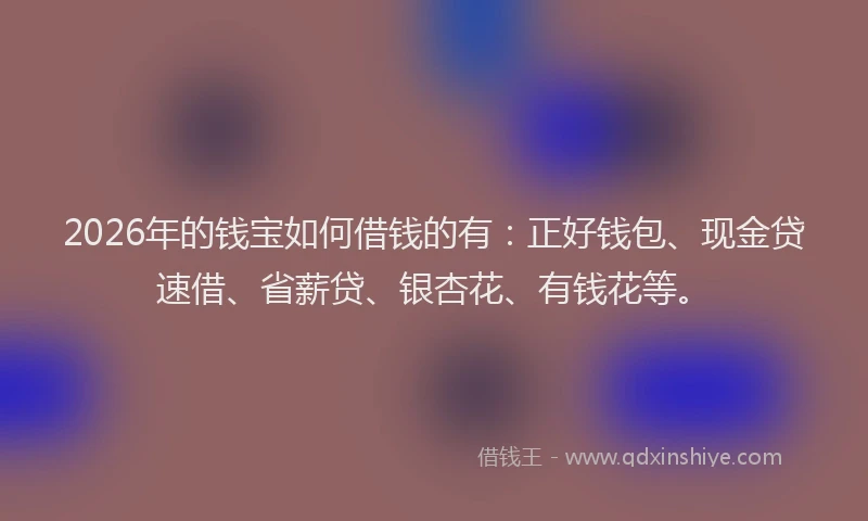 2026年的钱宝如何借钱的有：正好钱包、现金贷速借、省薪贷、银杏花、有钱花等。