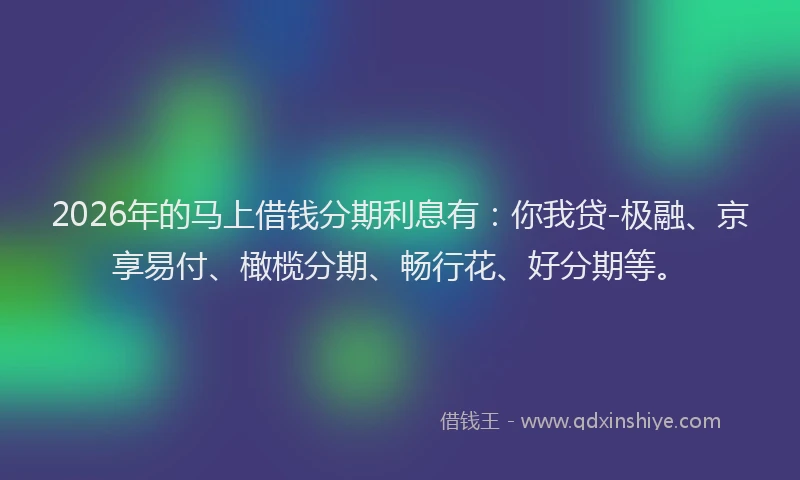 2026年的马上借钱分期利息有：你我贷-极融、京享易付、橄榄分期、畅行花、好分期等。