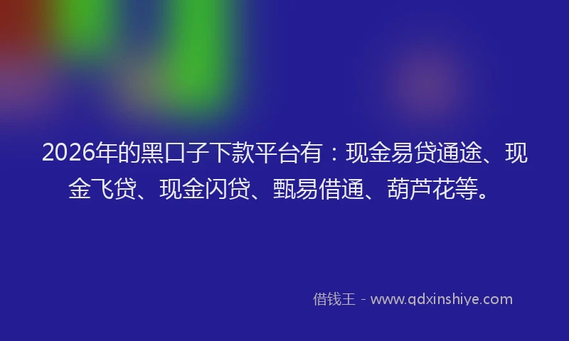 2026年的黑口子下款平台有：现金易贷通途、现金飞贷、现金闪贷、甄易借通、葫芦花等。