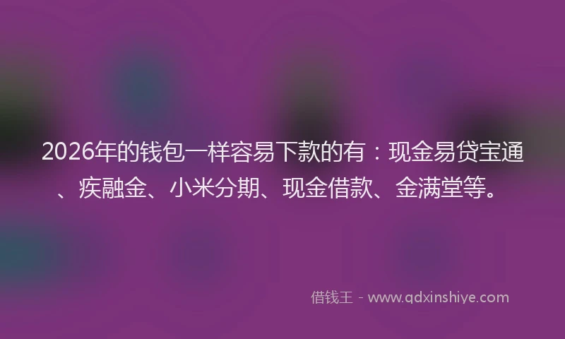 2026年的钱包一样容易下款的有：现金易贷宝通、疾融金、小米分期、现金借款、金满堂等。