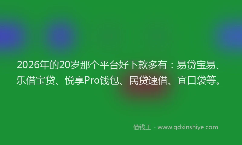 2026年的20岁那个平台好下款多有：易贷宝易、乐借宝贷、悦享Pro钱包、民贷速借、宜口袋等。