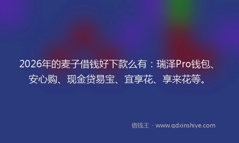 2026年的麦子借钱好下款么有：瑞泽Pro钱包、安心购、现金贷易宝、宜享花、享来花等。