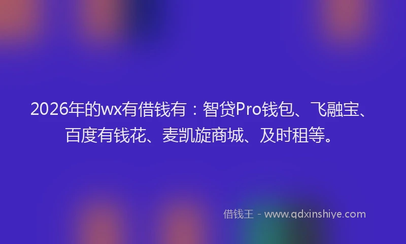 2026年的wx有借钱有：智贷Pro钱包、飞融宝、百度有钱花、麦凯旋商城、及时租等。