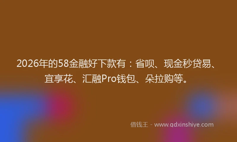 2026年的58金融好下款有：省呗、现金秒贷易、宜享花、汇融Pro钱包、朵拉购等。
