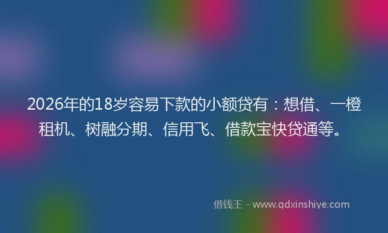 2026年的18岁容易下款的小额贷有：想借、一橙租机、树融分期、信用飞、借款宝快贷通等。