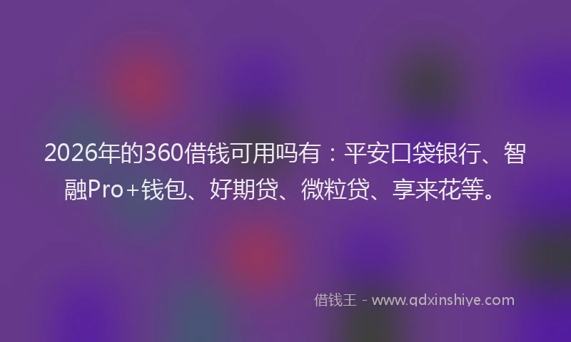2026年的360借钱可用吗有：平安口袋银行、智融Pro+钱包、好期贷、微粒贷、享来花等。