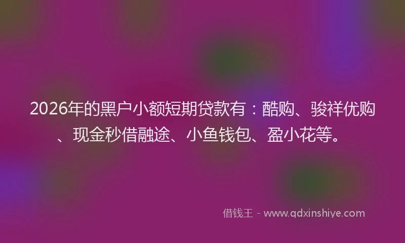 2026年的黑户小额短期贷款有：酷购、骏祥优购、现金秒借融途、小鱼钱包、盈小花等。