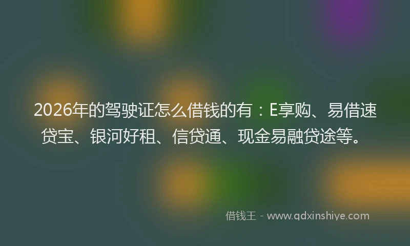 2026年的驾驶证怎么借钱的有：E享购、易借速贷宝、银河好租、信贷通、现金易融贷途等。