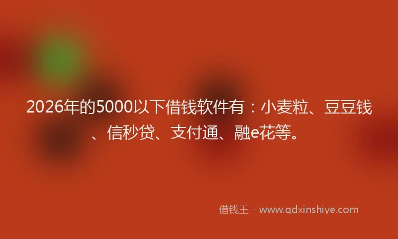 2026年的5000以下借钱软件有：小麦粒、豆豆钱、信秒贷、支付通、融e花等。