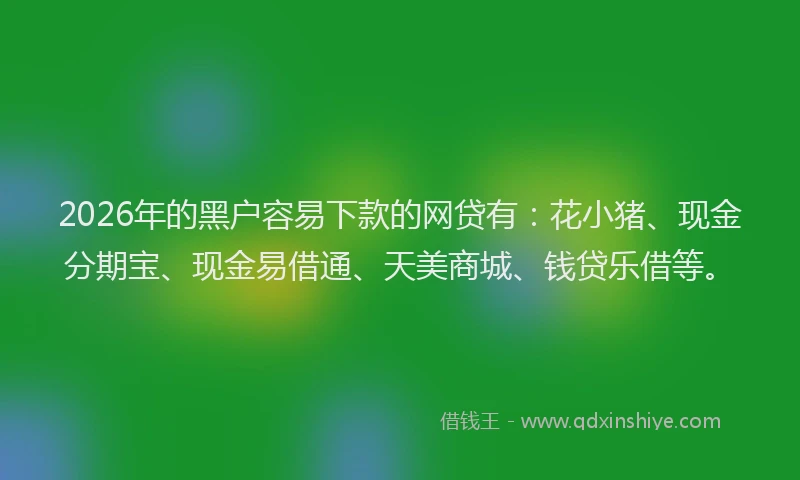 2026年的黑户容易下款的网贷有：花小猪、现金分期宝、现金易借通、天美商城、钱贷乐借等。