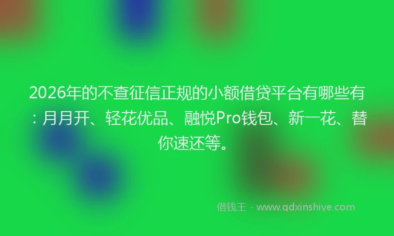 2026年的不查征信正规的小额借贷平台有哪些有：月月开、轻花优品、融悦Pro钱包、新一花、替你速还等。