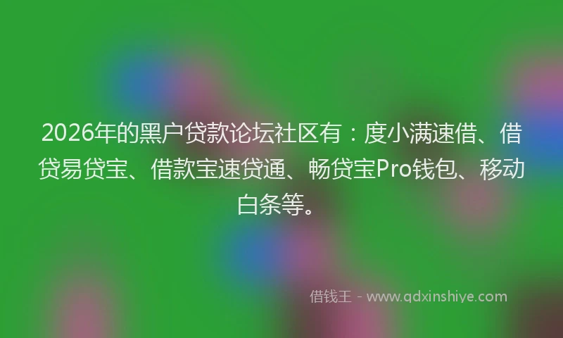 2026年的黑户贷款论坛社区有：度小满速借、借贷易贷宝、借款宝速贷通、畅贷宝Pro钱包、移动白条等。