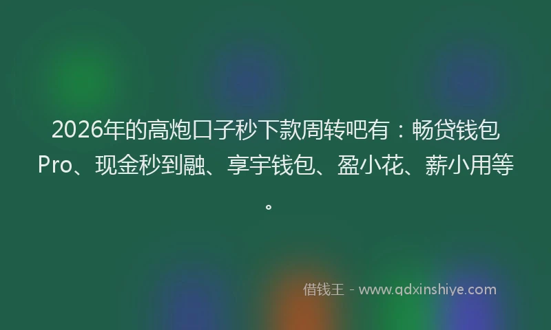 2026年的高炮口子秒下款周转吧有：畅贷钱包Pro、现金秒到融、享宇钱包、盈小花、薪小用等。