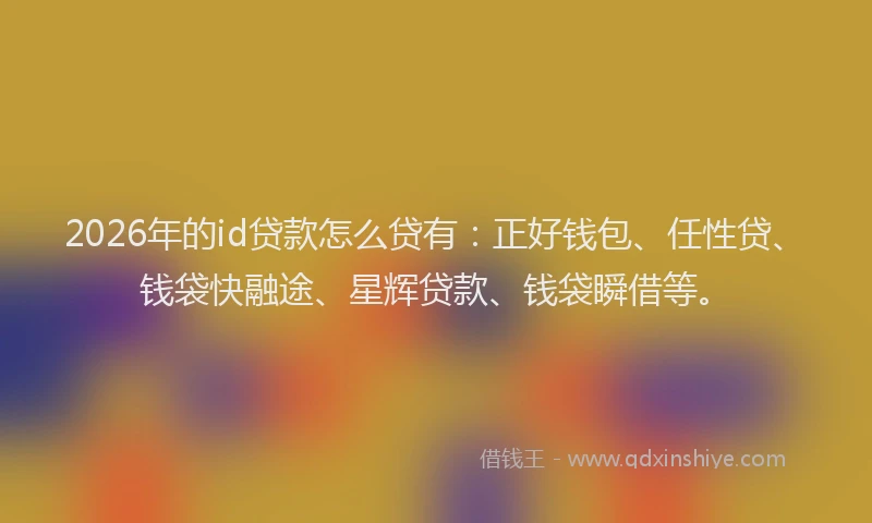 2026年的id贷款怎么贷有：正好钱包、任性贷、钱袋快融途、星辉贷款、钱袋瞬借等。