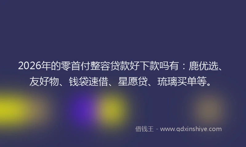 2026年的零首付整容贷款好下款吗有：鹿优选、友好物、钱袋速借、星愿贷、琉璃买单等。