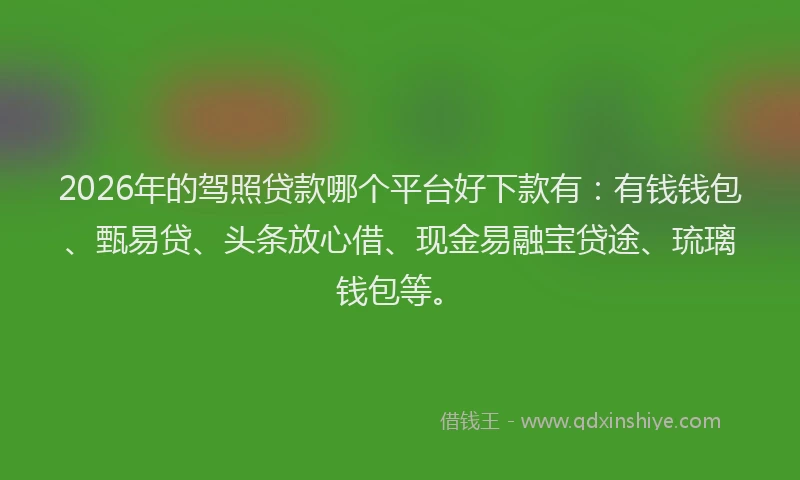 2026年的驾照贷款哪个平台好下款有：有钱钱包、甄易贷、头条放心借、现金易融宝贷途、琉璃钱包等。