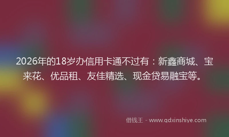 2026年的18岁办信用卡通不过有：新鑫商城、宝来花、优品租、友佳精选、现金贷易融宝等。