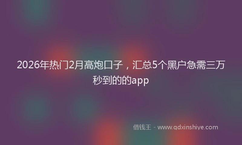 2026年热门2月高炮口子，汇总5个黑户急需三万秒到的的app