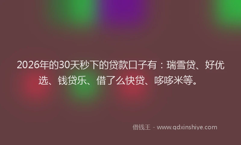 2026年的30天秒下的贷款口子有：瑞雪贷、好优选、钱贷乐、借了么快贷、哆哆米等。