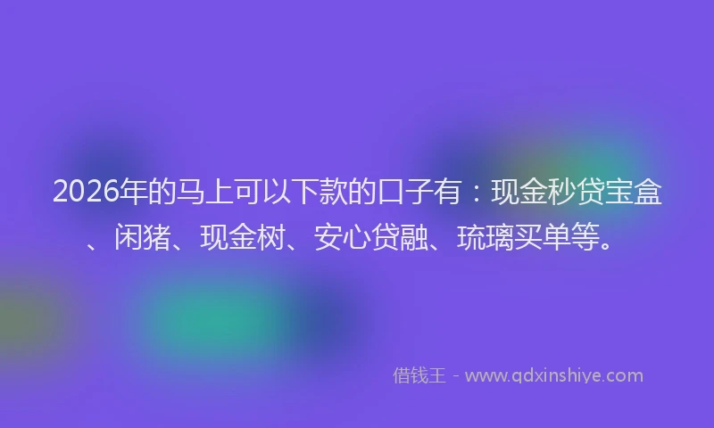 2026年的马上可以下款的口子有：现金秒贷宝盒、闲猪、现金树、安心贷融、琉璃买单等。