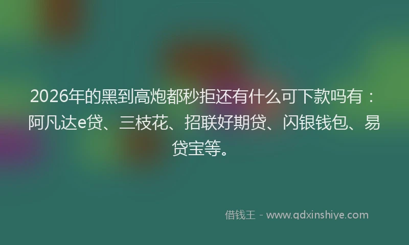 2026年的黑到高炮都秒拒还有什么可下款吗有：阿凡达e贷、三枝花、招联好期贷、闪银钱包、易贷宝等。