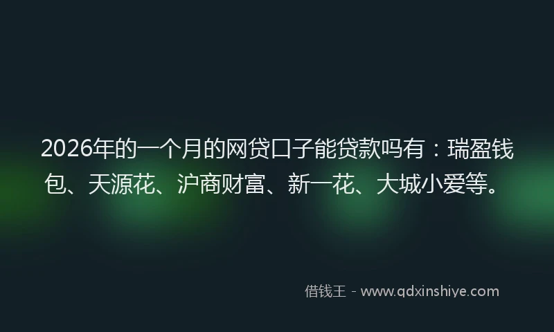 2026年的一个月的网贷口子能贷款吗有：瑞盈钱包、天源花、沪商财富、新一花、大城小爱等。