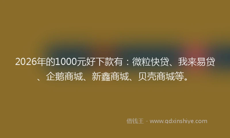 2026年的1000元好下款有：微粒快贷、我来易贷、企鹅商城、新鑫商城、贝壳商城等。