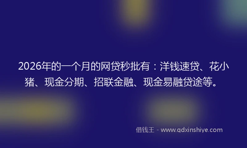 2026年的一个月的网贷秒批有：洋钱速贷、花小猪、现金分期、招联金融、现金易融贷途等。