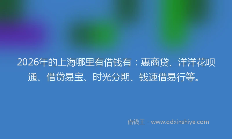 2026年的上海哪里有借钱有：惠商贷、洋洋花呗通、借贷易宝、时光分期、钱速借易行等。
