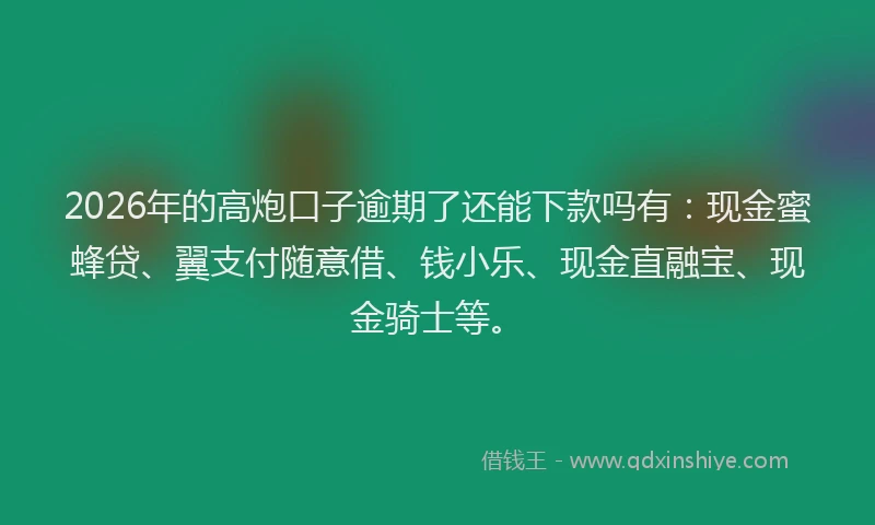 2026年的高炮口子逾期了还能下款吗有：现金蜜蜂贷、翼支付随意借、钱小乐、现金直融宝、现金骑士等。