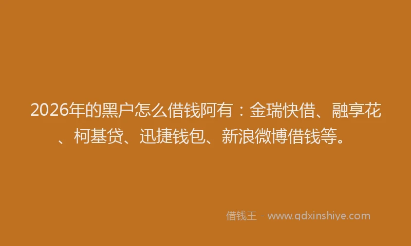 2026年的黑户怎么借钱阿有：金瑞快借、融享花、柯基贷、迅捷钱包、新浪微博借钱等。