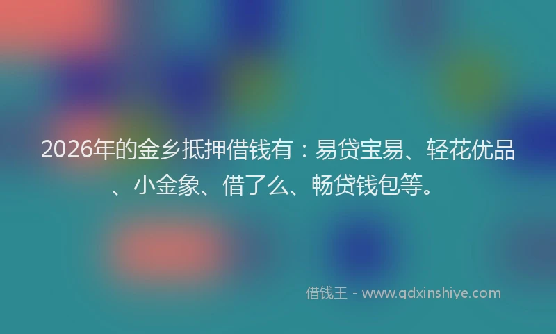 2026年的金乡抵押借钱有：易贷宝易、轻花优品、小金象、借了么、畅贷钱包等。