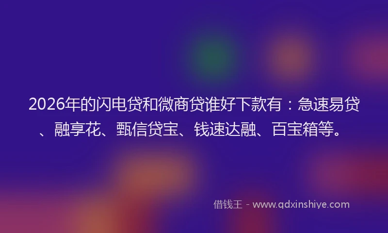 2026年的闪电贷和微商贷谁好下款有：急速易贷、融享花、甄信贷宝、钱速达融、百宝箱等。