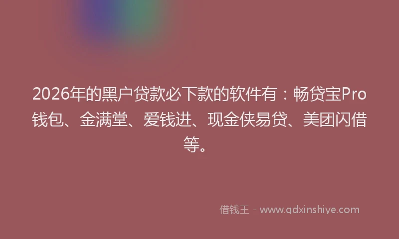 2026年的黑户贷款必下款的软件有：畅贷宝Pro钱包、金满堂、爱钱进、现金侠易贷、美团闪借等。
