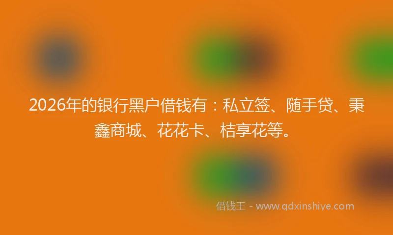 2026年的银行黑户借钱有：私立签、随手贷、秉鑫商城、花花卡、桔享花等。