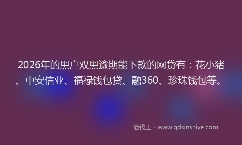 2026年的黑户双黑逾期能下款的网贷有：花小猪、中安信业、福禄钱包贷、融360、珍珠钱包等。
