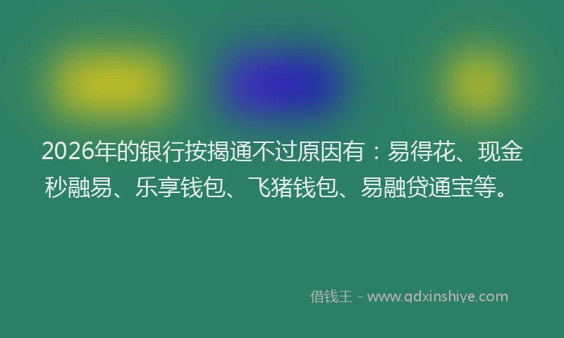 2026年的银行按揭通不过原因有：易得花、现金秒融易、乐享钱包、飞猪钱包、易融贷通宝等。