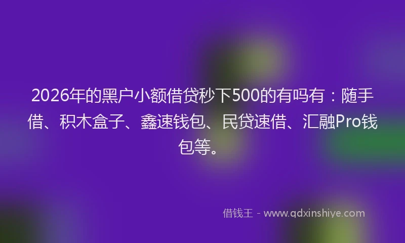 2026年的黑户小额借贷秒下500的有吗有：随手借、积木盒子、鑫速钱包、民贷速借、汇融Pro钱包等。