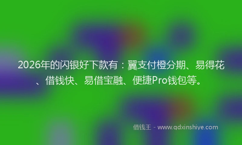 2026年的闪银好下款有：翼支付橙分期、易得花、借钱快、易借宝融、便捷Pro钱包等。